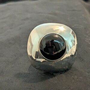 Large Statement Ring Onyx Sterling Unique Repurposed Upcycled Vintage Adjustable